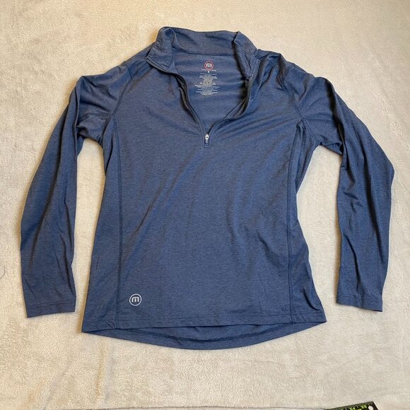 Travis Mathew Mens Long Sleeve 1/4 Zip Pullover Shirt M Blue Polyester/Spandex - Picture 2 of 12
